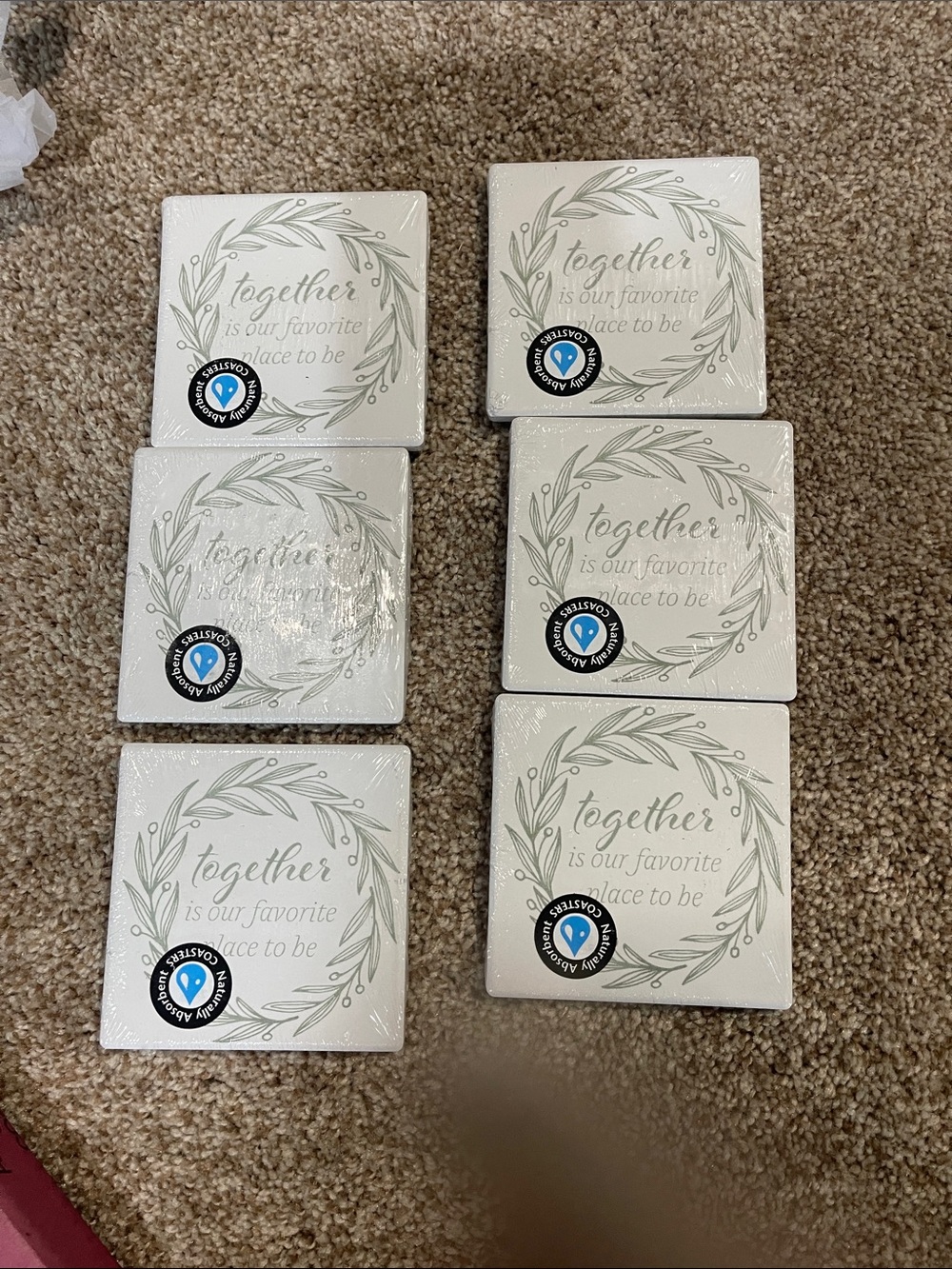 Cream 'Together' Stoneware Coasters - Set of 6